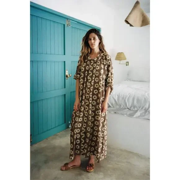 Christy Dawn The Rumi Mocha Daisy Beige Block Floral Print Maxi Dress Size XL - Picture 9 of 16